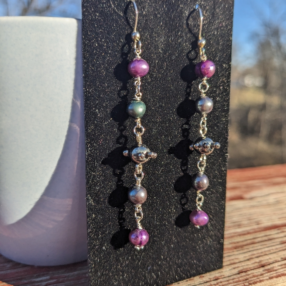 Purple Pearl Silver Dangle Earrings Artisan